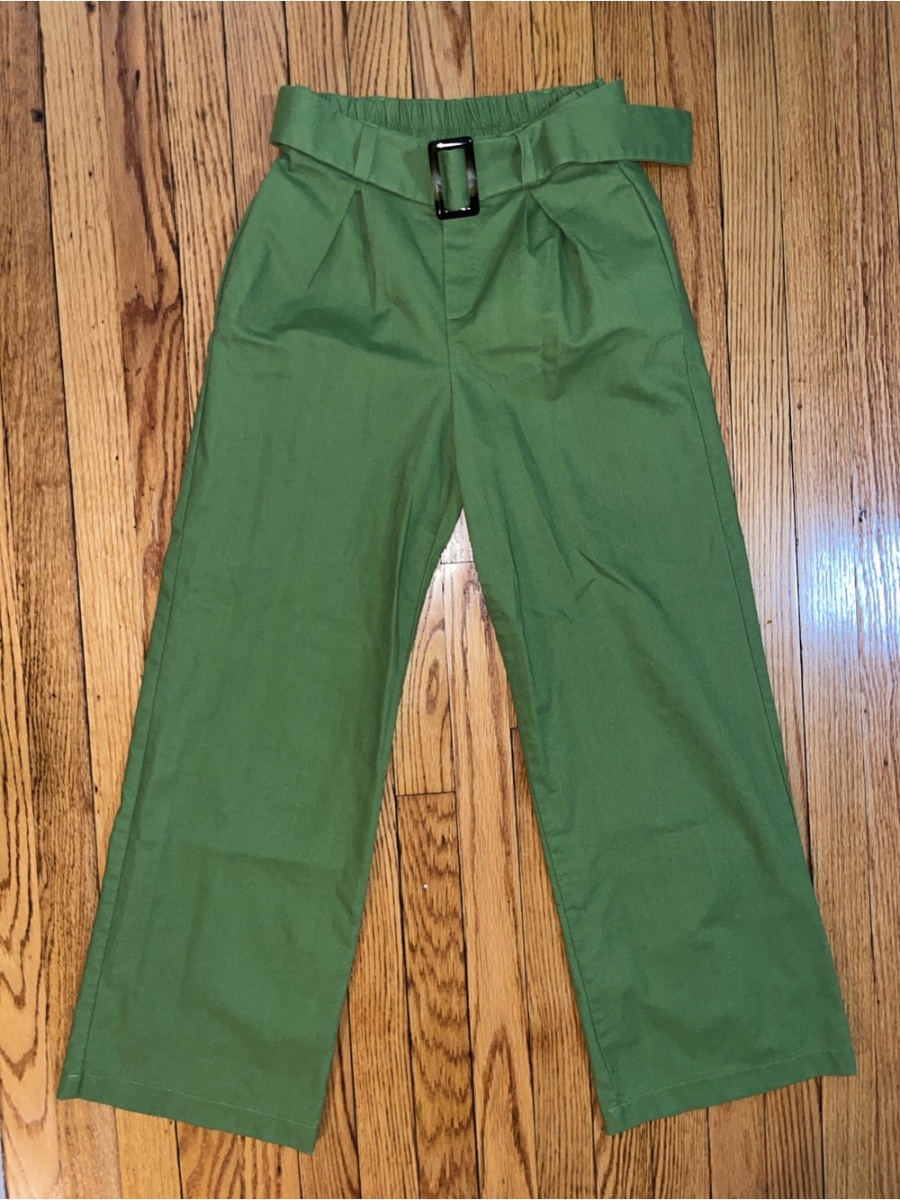 Monteau Los Angeles Green Linen Blend Wide Leg Belted Pleated Pants Size S